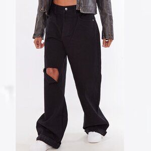 PLT Washed Black Low Rise Ripped Baggy Boyfriend Jeans